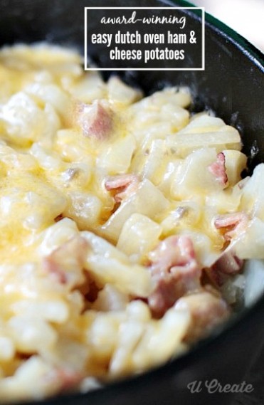 Award Winning Dutch Oven Ham and Cheese Potatoes u-createcrafts.com