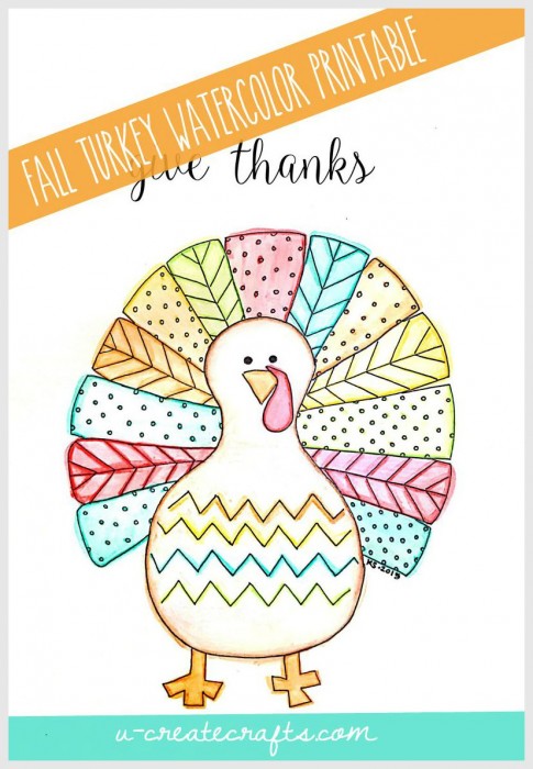 Fall Printable Watercolor Turkey by U Create