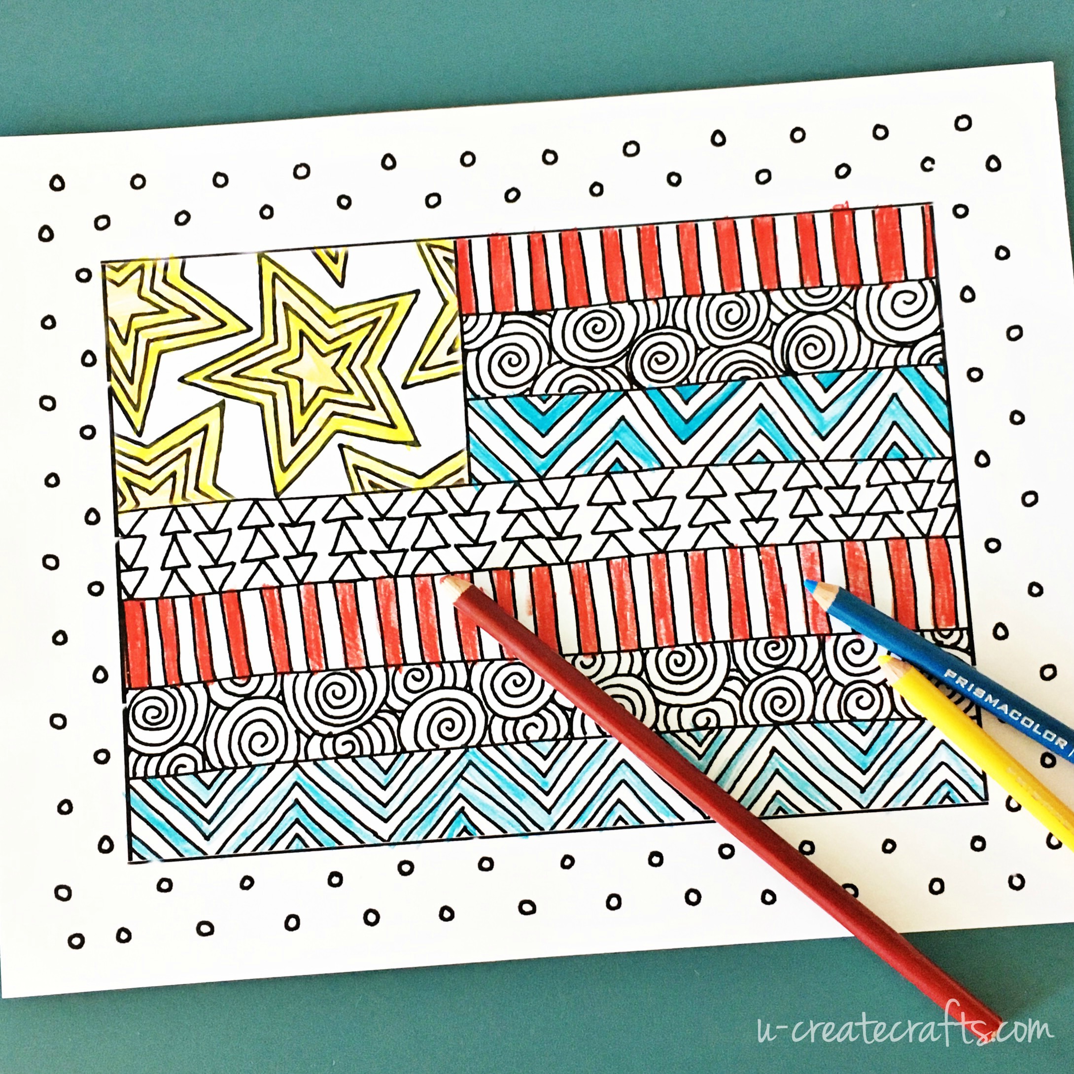 Free "Quilted Flag" Coloring Page by U Create