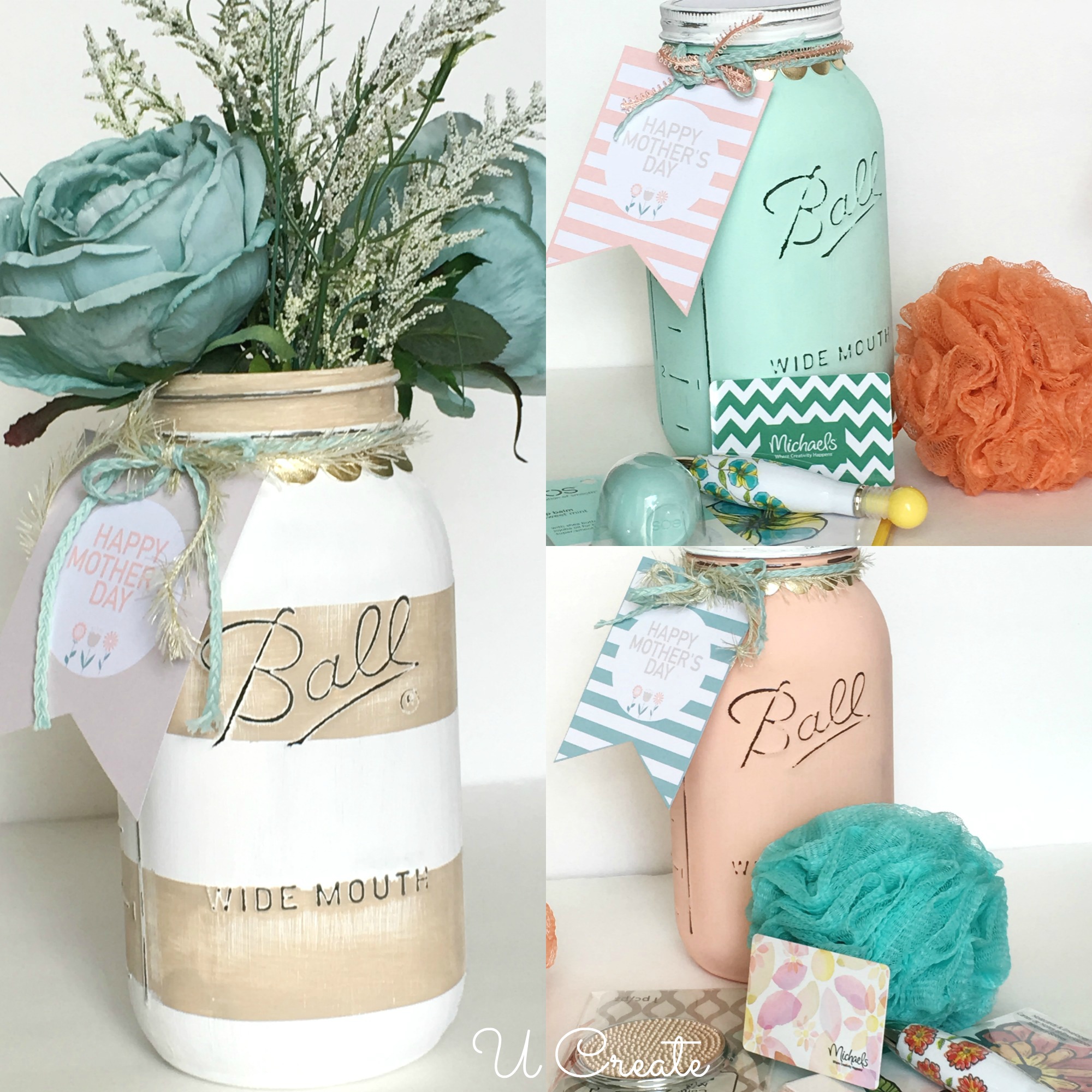 DIY Mother's Day Mason Jars with free printable tags! Use as packaging...or a vase!