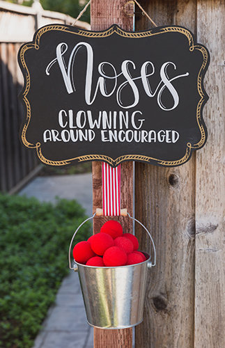 Bucket of Clown Noses for Guests - many other circus party ideas!