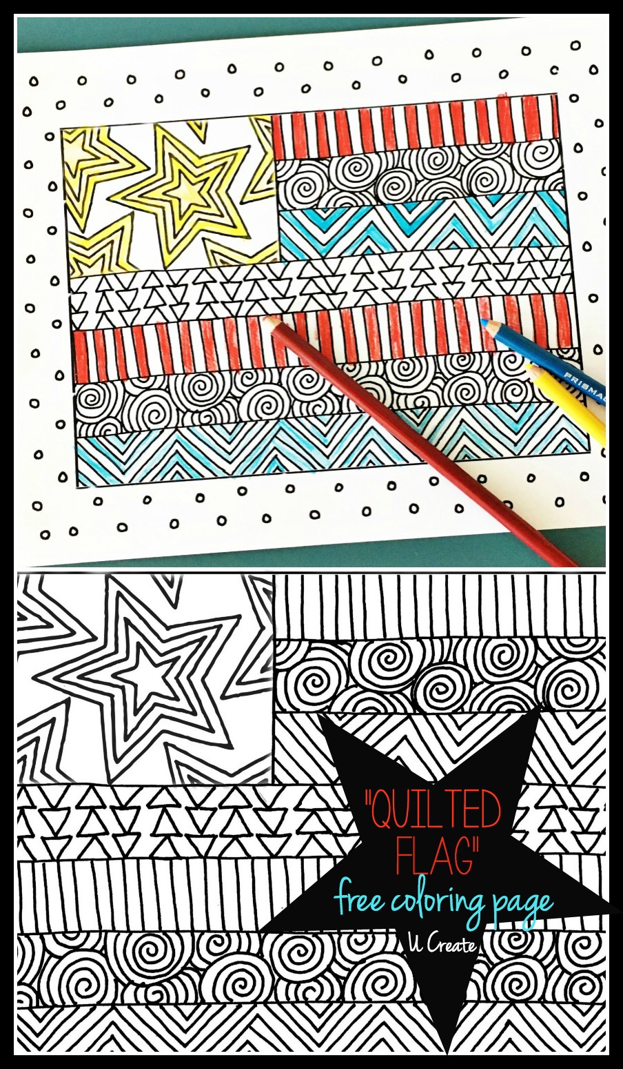 "Quilted Flag" coloring page by U Create