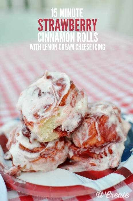 15 MINUTE Strawberry Cinnamon Rolls with Lemon Cream Cheese Icing Recipe by U Create